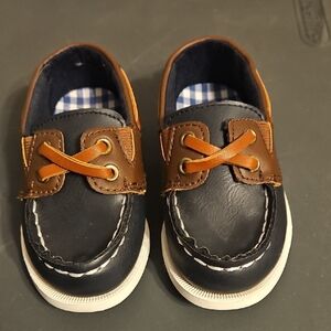 Brown and Navy Kids Boat Shoes